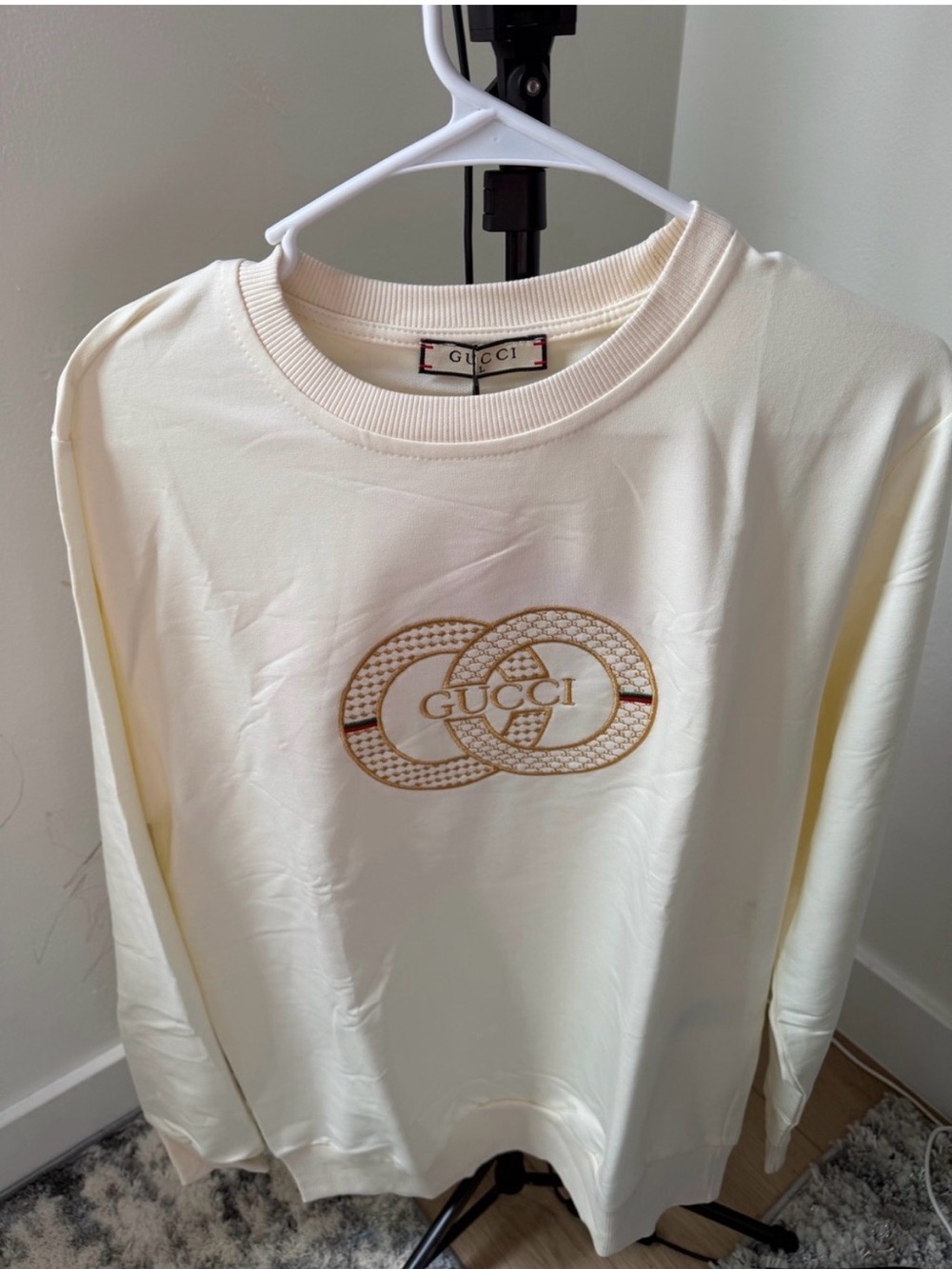 Gucci Cream Crewneck Sweatshirt with Gold Logo Emblem